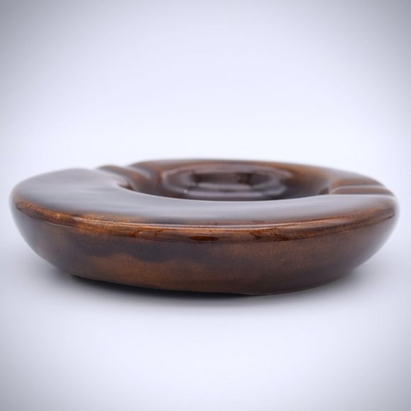 Western Stoneware MCM Round Ashtray Brown Glossy Monmouth IL Vintage Smooth Edge - Picture 6 of 7